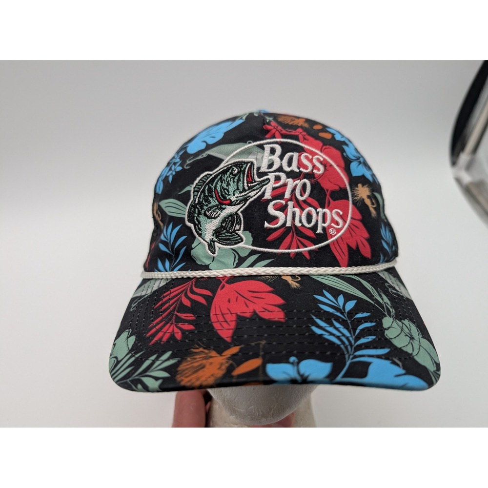 Bass Pro Shops Floral Fishing Lure Mesh Trucker Hat Snapback Black Multi Color